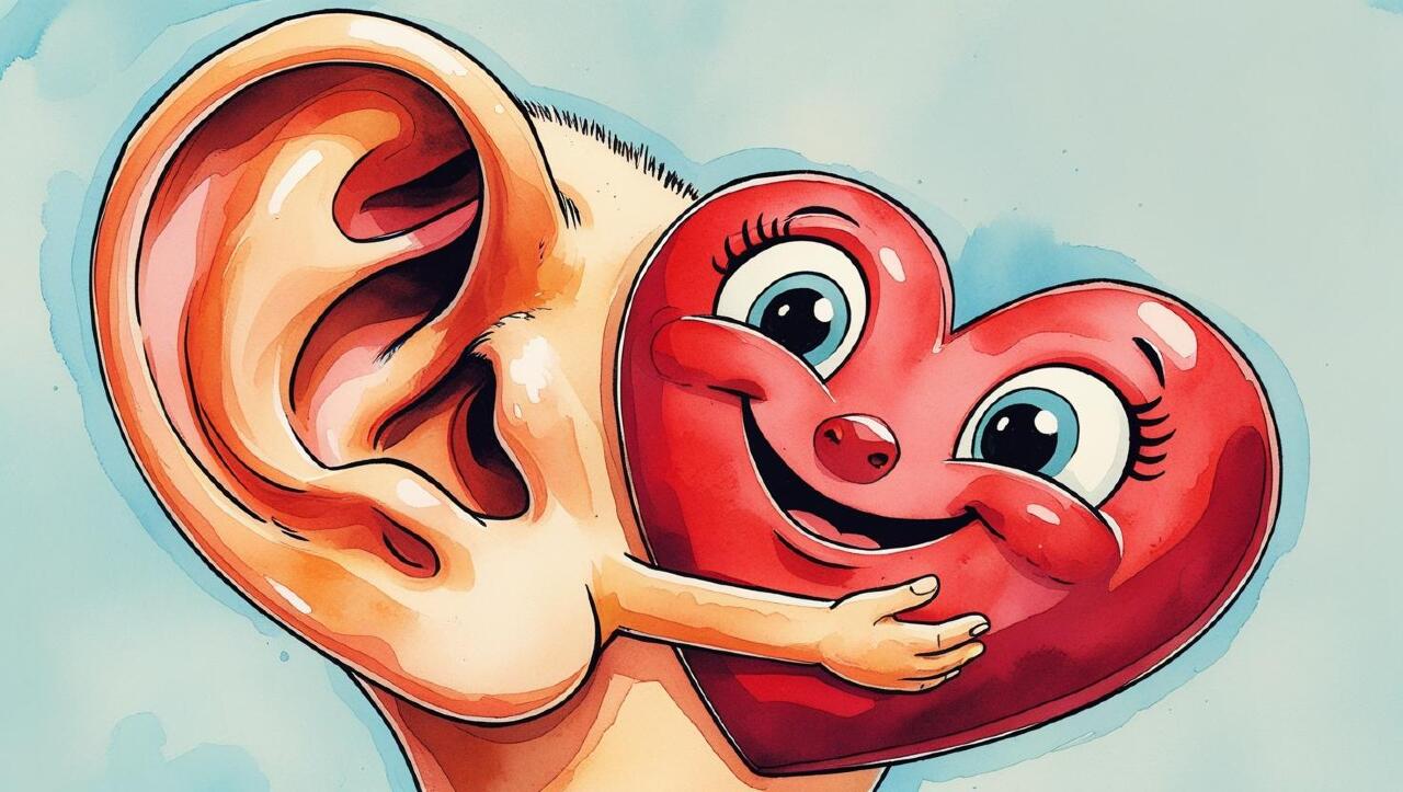 un orecchio felice che prende per mano un cuore che parla.jpg